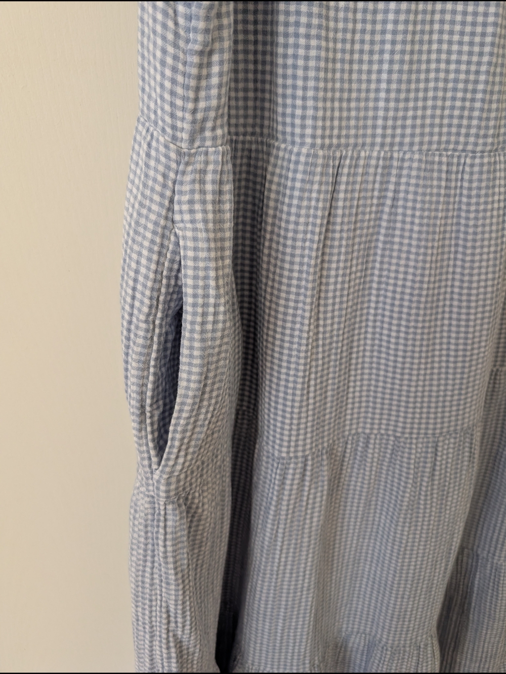 Quince Womens Medium 100% Organic Cotton Gauze Tiered Maxi Dress Blue Gingham - Picture 3 of 8